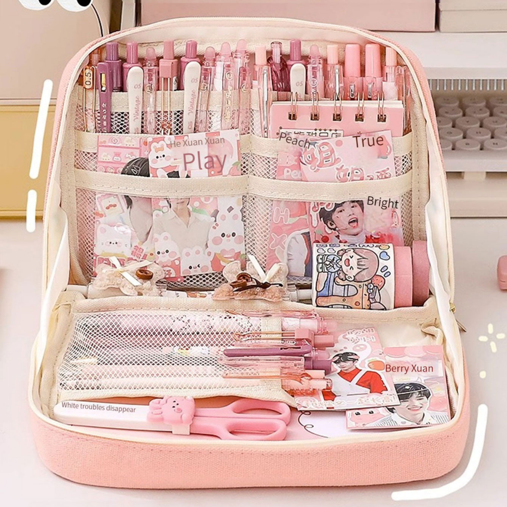 Canvas Pencil Case Pouch Large Capacity Girls Stationery Pencil Case ...