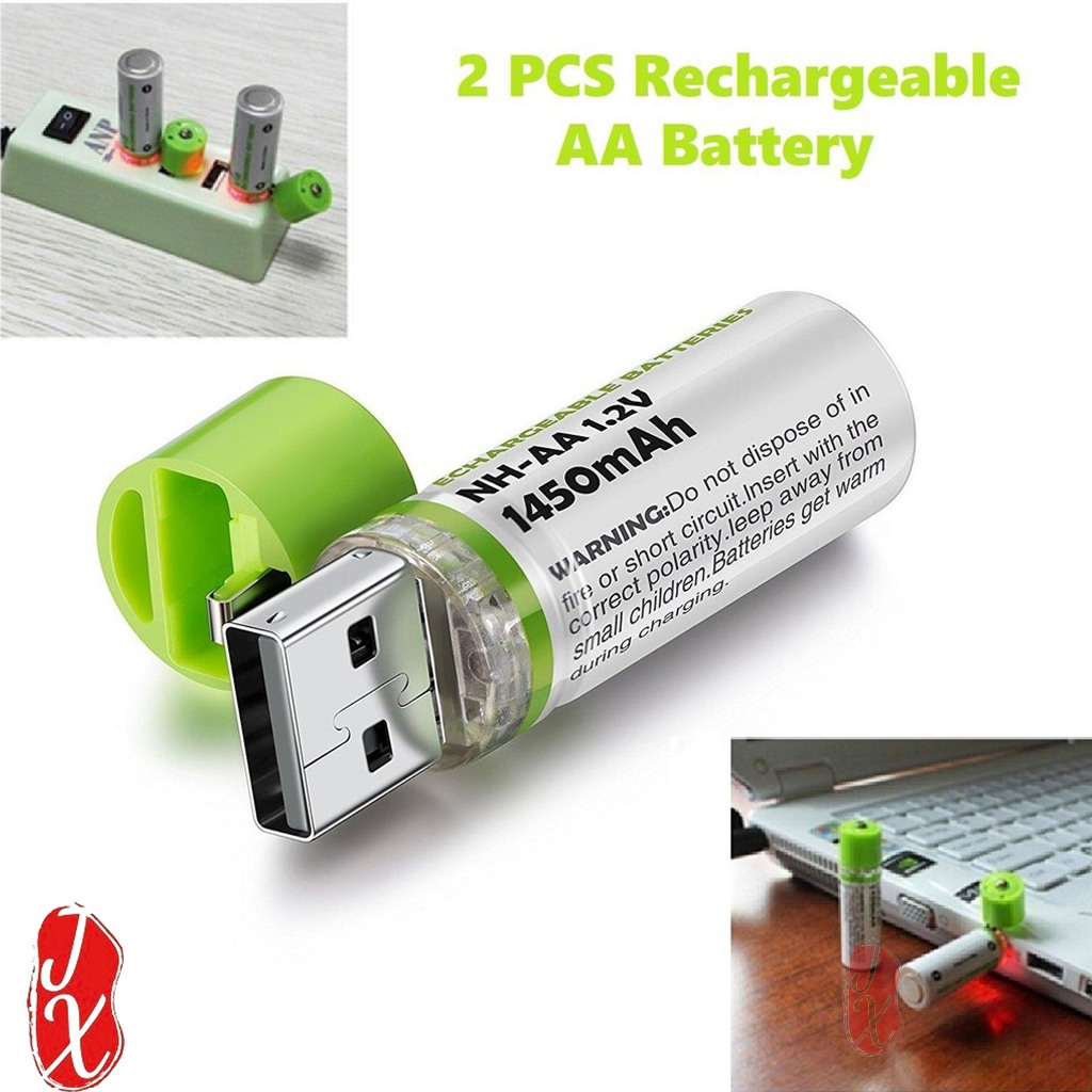 Double AA 1450MAH USB Rechargeable Battery 1.2V ECO Friendly Saver ...