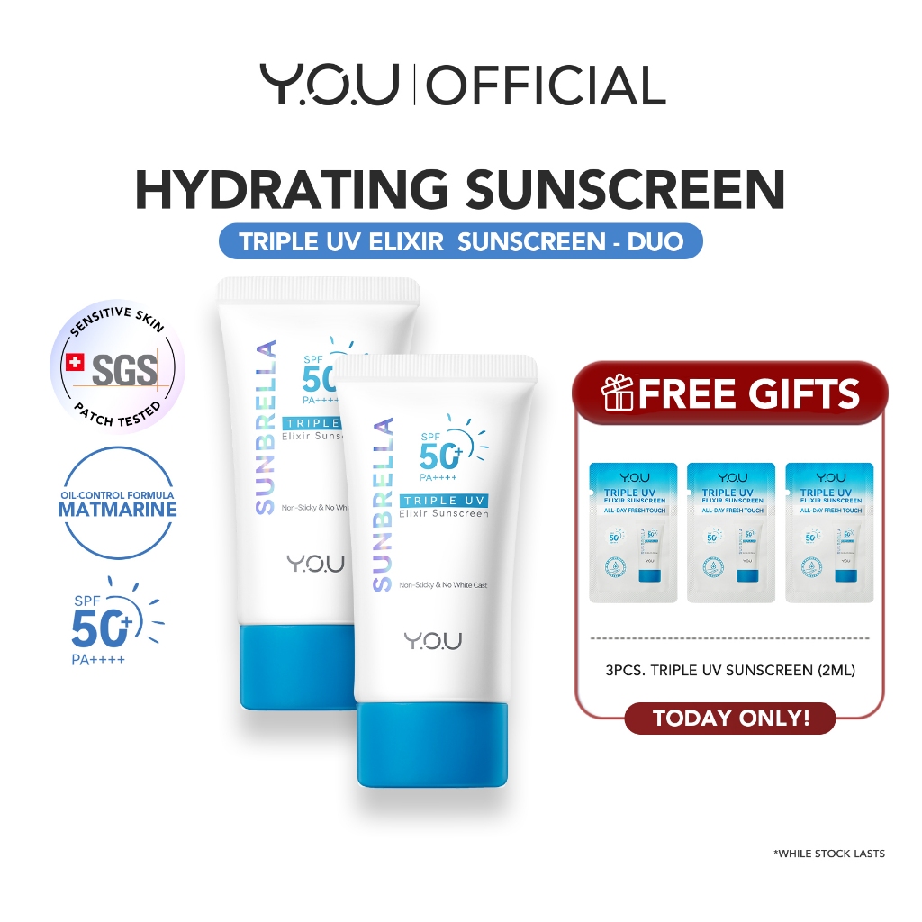 Y.O.U Sunbrella Triple UV Elixir Sunscreen Duo | SPF 50+ PA++++ | 8H ...