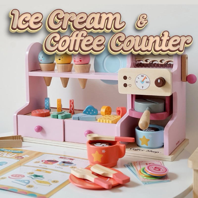 Pretend Play Ice Cream Shop Toy Wooden Wooden Ice Cream And Coffee