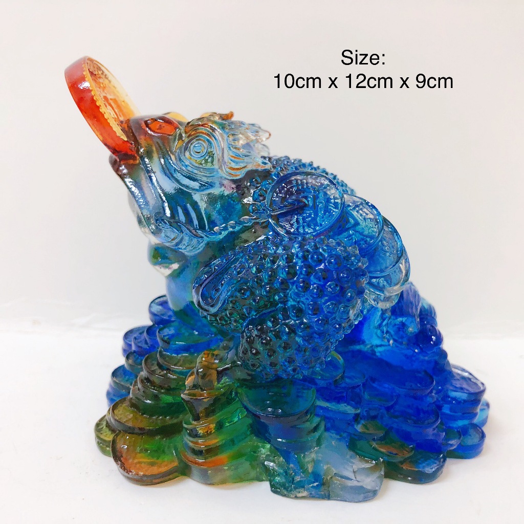Fengshui Blue Money Frog / 3 Legged Toad Biting Coin (Liu Li Glass ...