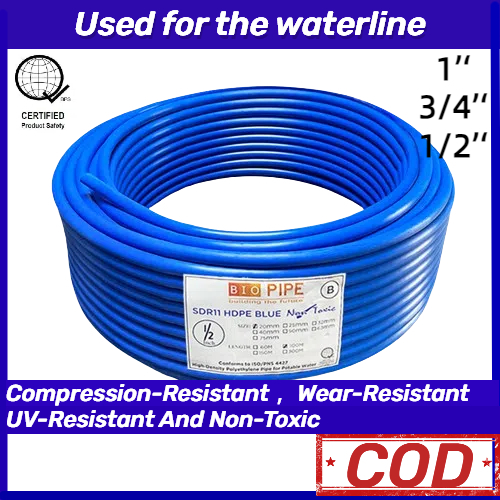 100M Waterline Pipe PVC Water Pipes 1/2, 3/4, 1 inch HDPE Blue Pipe