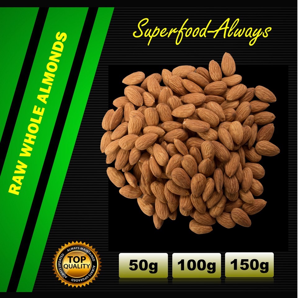 Raw Whole Almonds Ready To Eat, No Oil, Unsalted (50g, 100g, 150g) by ...