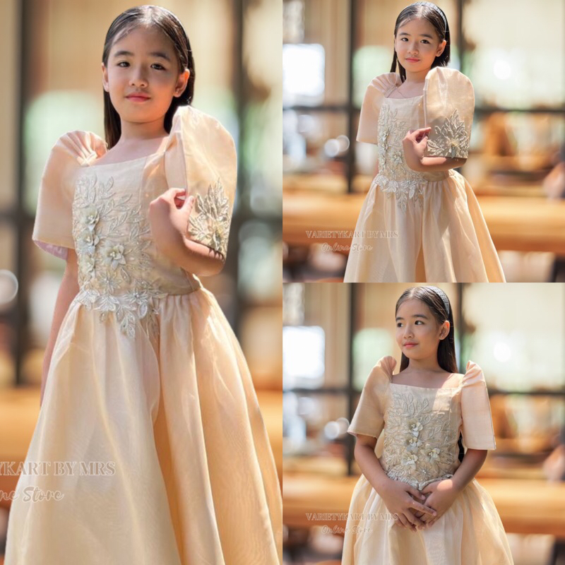 Filipiniana Kids Dress Mocha with Lace Shopee Philippines