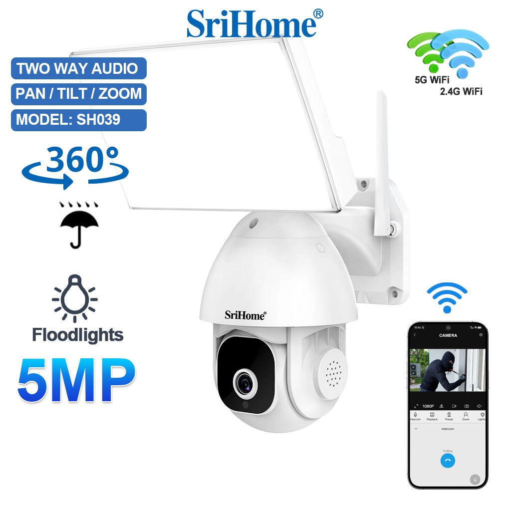 Srihome SH039 5MP 5G Wifi Motion Detection TF card Outdoor CCTV Security  Camera System IP Camera