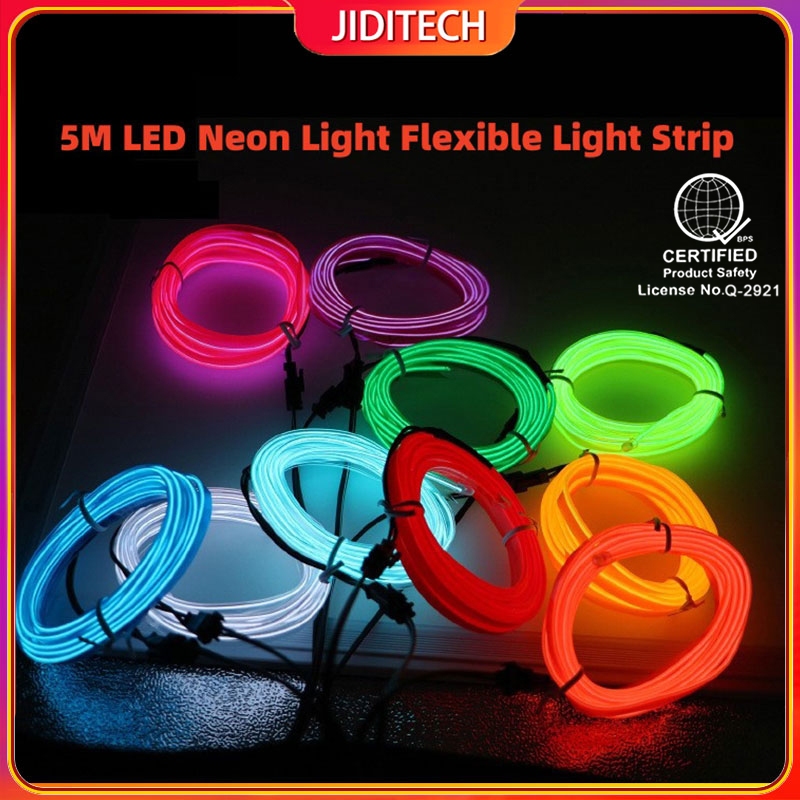 Jiditech 5M LED Neon Light Flexible Light Strip Rope Tube Sewable ...