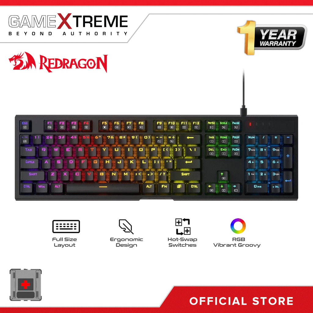 Redragon Argo Full-size Hot-swappable Rgb Wired Mechanical Keyboard 