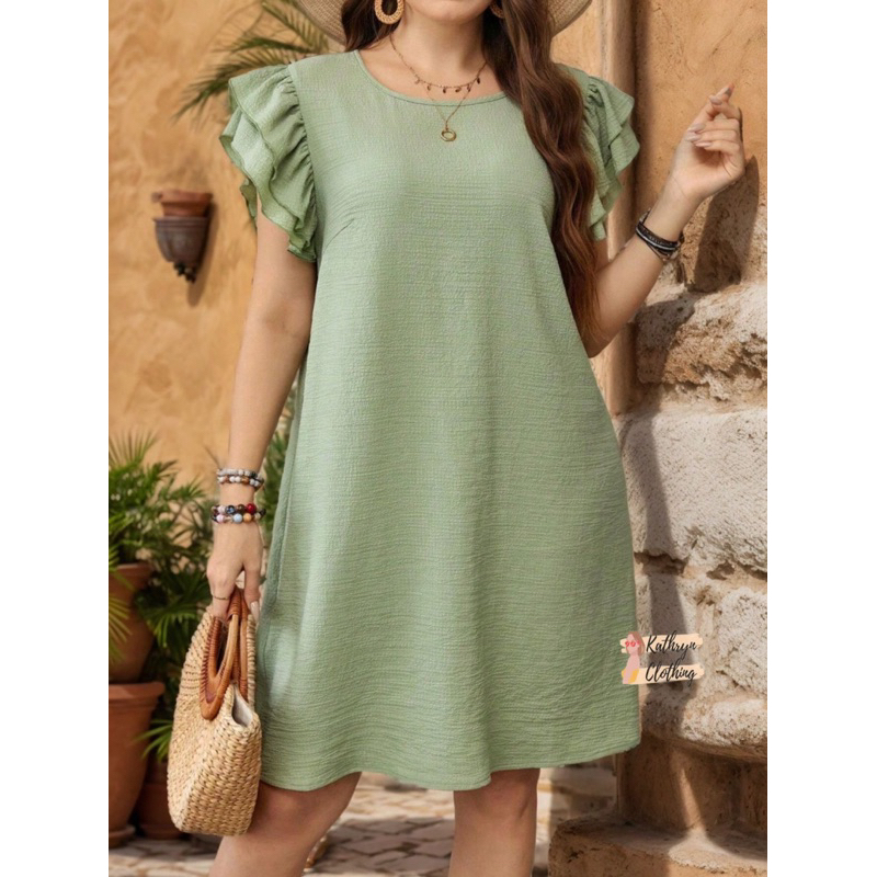 Kathryn Plus Size Ruffle Trim Linen Dress 32072# | Shopee Philippines