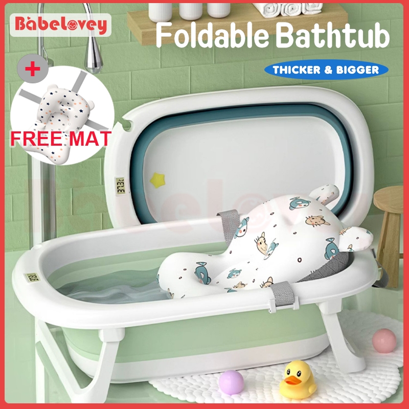 Baby Bath Tub&Bath Mat Foldable Baby Bathtub Set NonSlip Large Size Bathtub For Newborn 06