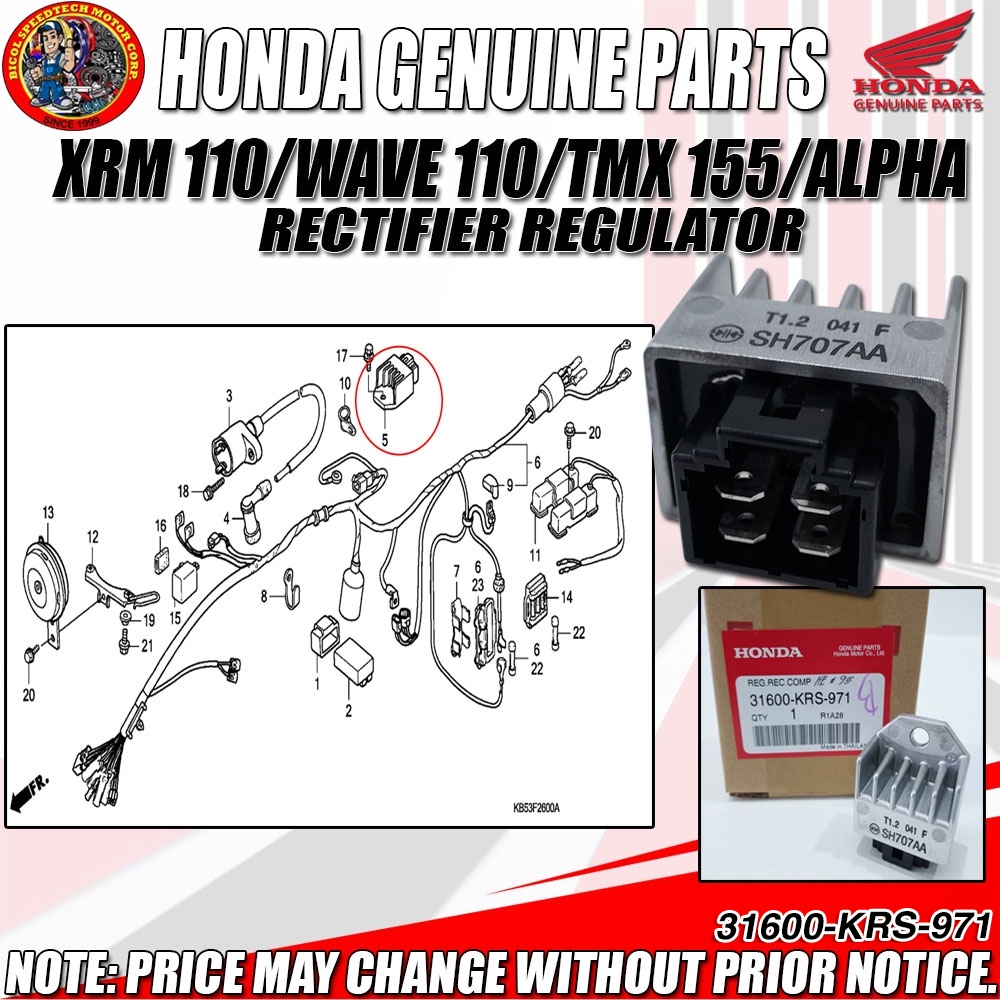 XRM 110/WAVE 110/TMX 155/ALPHA RECTIFIER REGULATOR (HPI) (GENUINE
