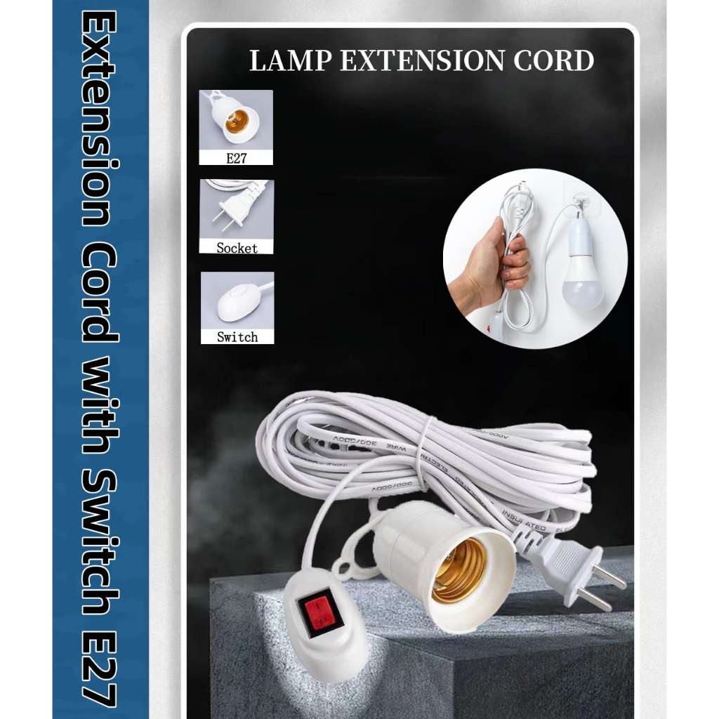 Lamp Socket 5M/10M Bulb Extension Cable With Switch LED | Shopee ...
