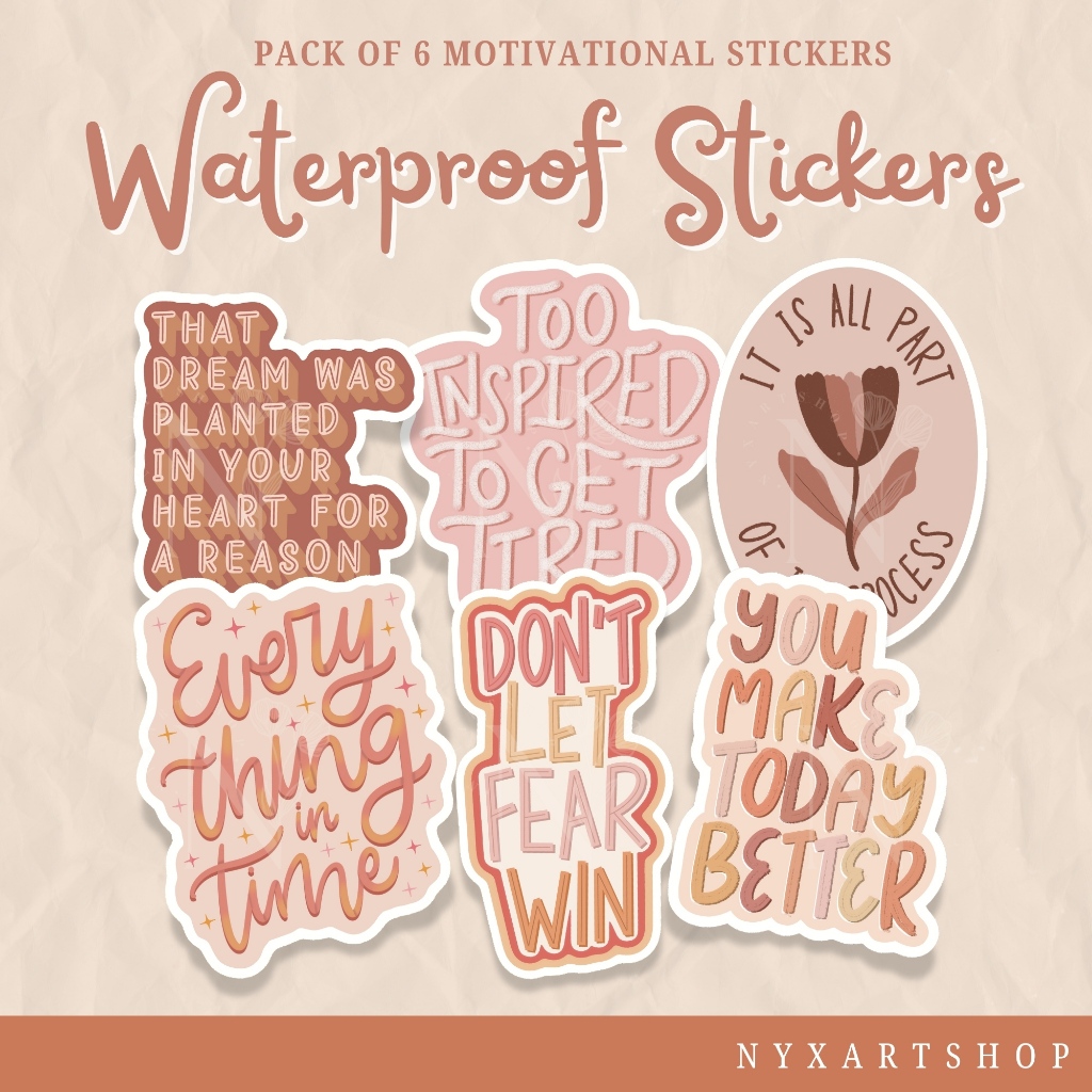 6pcs Motivational Waterproof Sticker Pack Laptop Sticker Tumbler ...