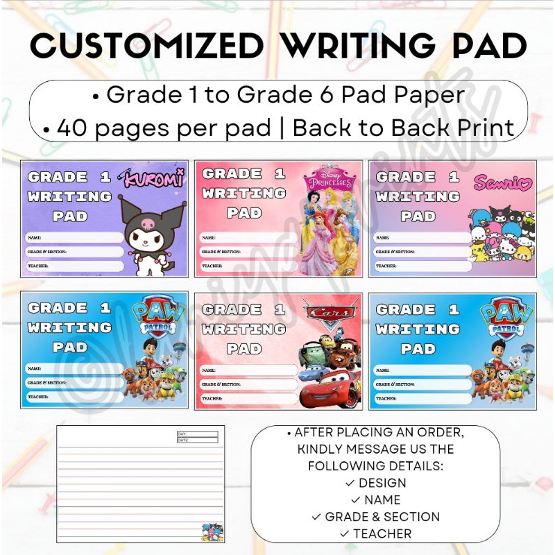 Writing Pad | Customized Pad Paper Grade1 - Grade6 | Shopee Philippines