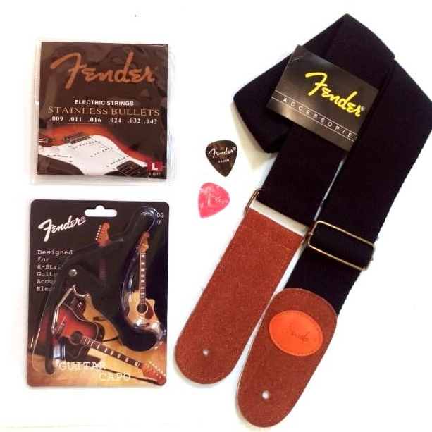 Fender Electric String with Fender strap and Random capo(SET) | Shopee ...