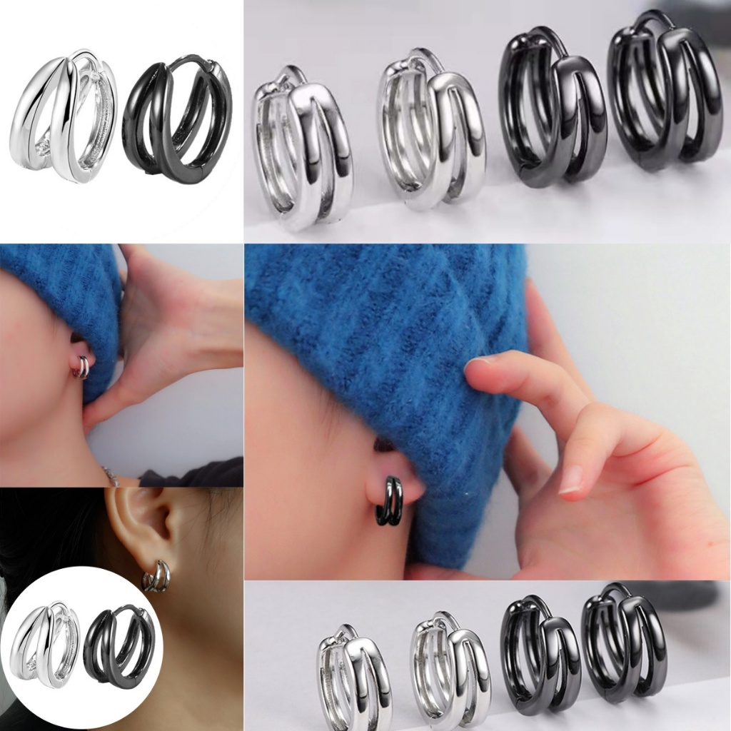 Super Cool Neutral Hoop Earrings Punk Multi-Layer Circle Double Circle ...