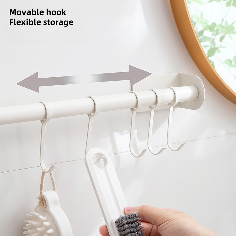 Kitchen Hook Rod Rack Non-Punching Multifunctional Storage Wall Hanging ...