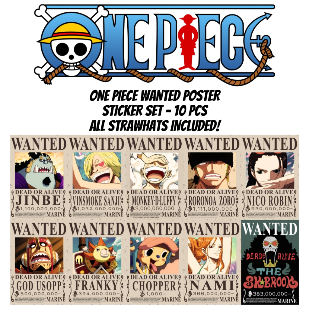 One Piece Wanted Poster Sticker Set - Waterproof Vinyl, 10 pcs | Shopee ...