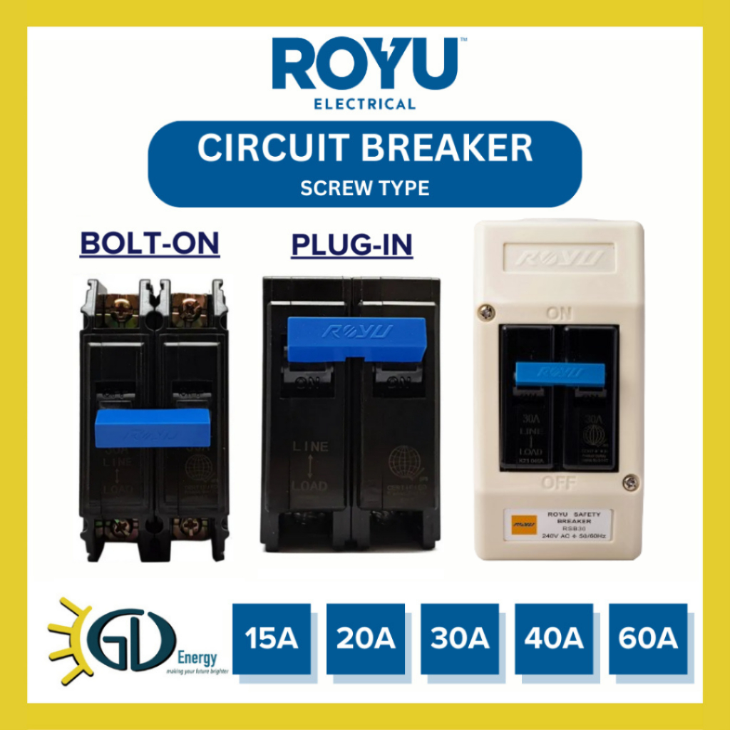 Royu Circuit SAFETY BREAKER (PLUG IN or BOLT ON) 15A 20A 30A 40A 60A ...