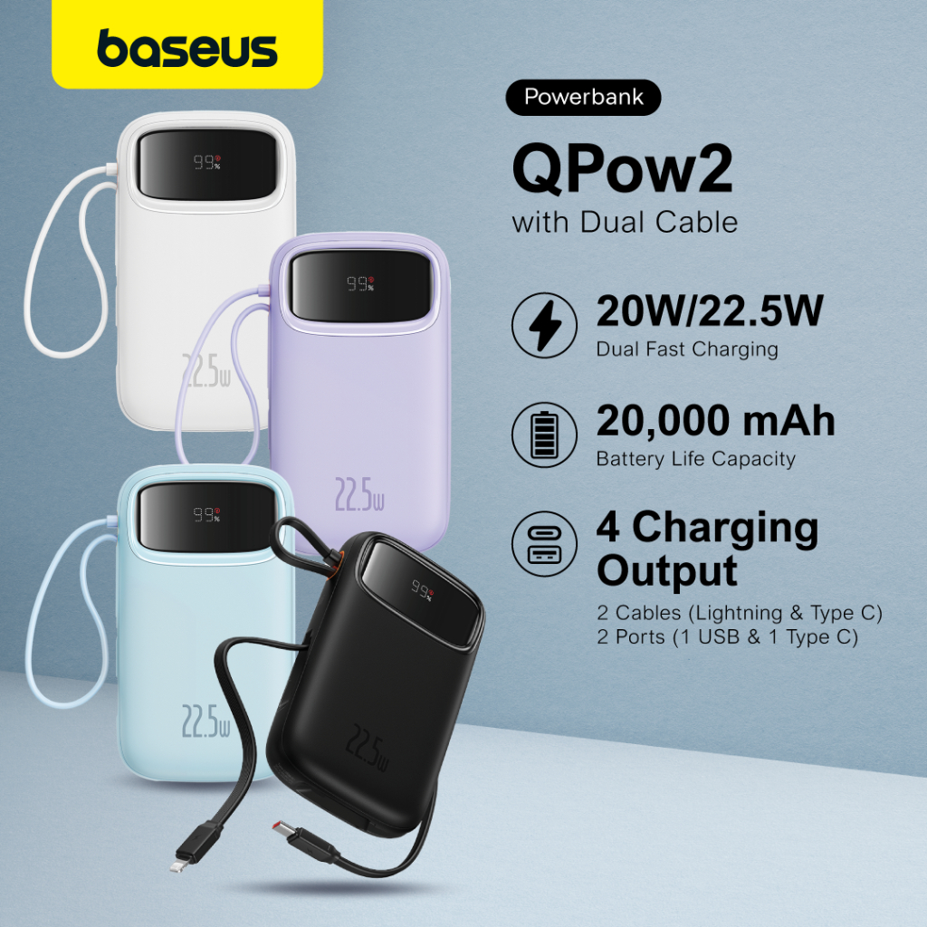 Baseus Qpow2 Power Bank 20000mAh 10000mAh PD 22.5W 20W Built in Dual ...