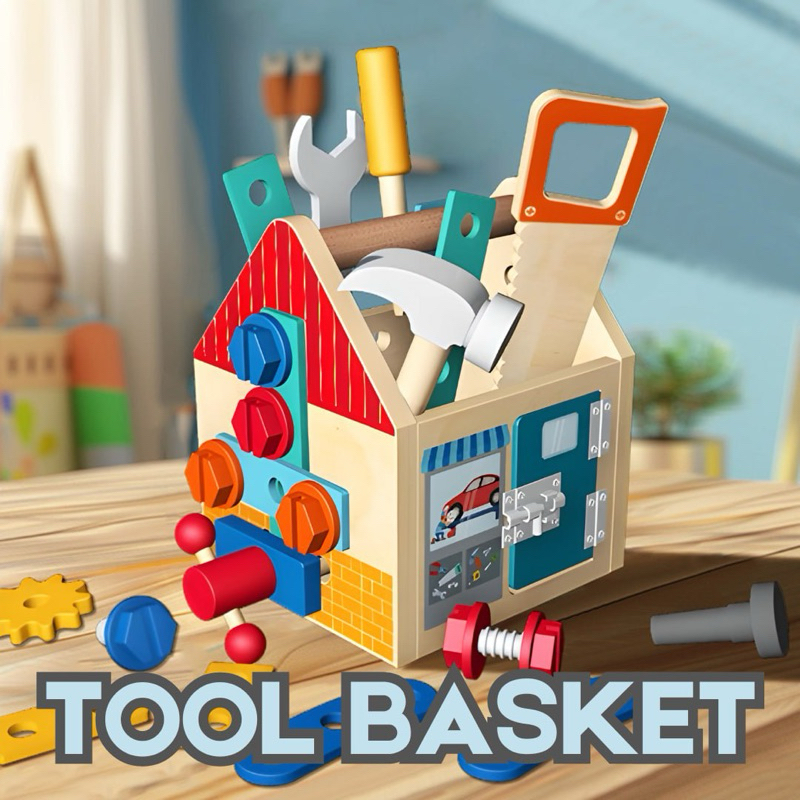 Wooden Tool Basket Pretend Play Toys Wooden Toolbox Boy Gift set Wooden ...