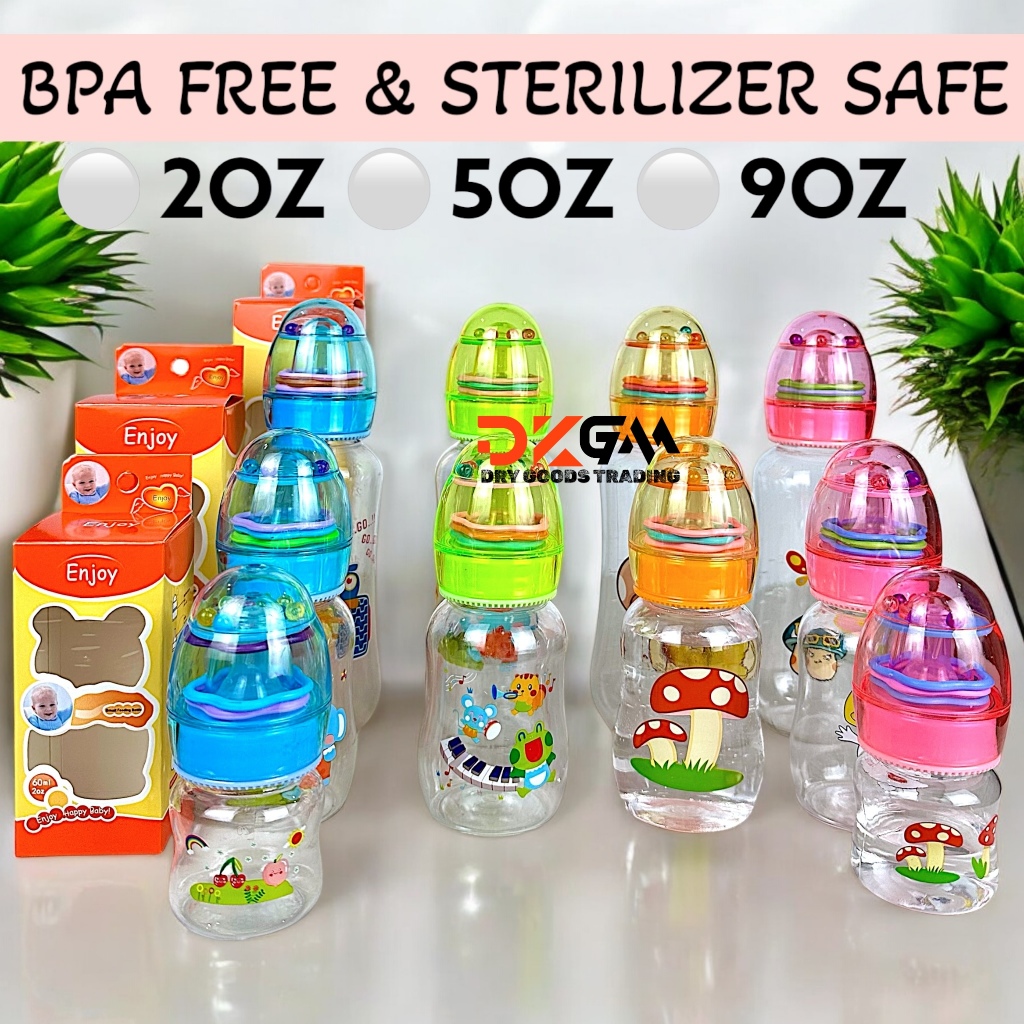 2OZ 5OZ 9OZ Standard Rattle Cute Baby Infant Newborn Feeding Bottle BPA ...
