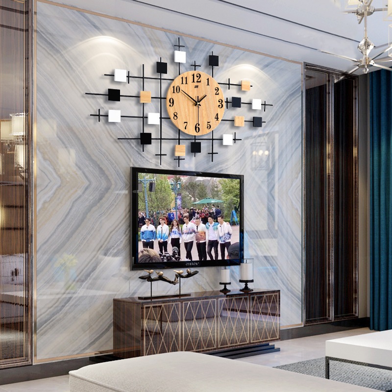 Nordic light luxury large wall clock Modern design Wooden metal wall ...