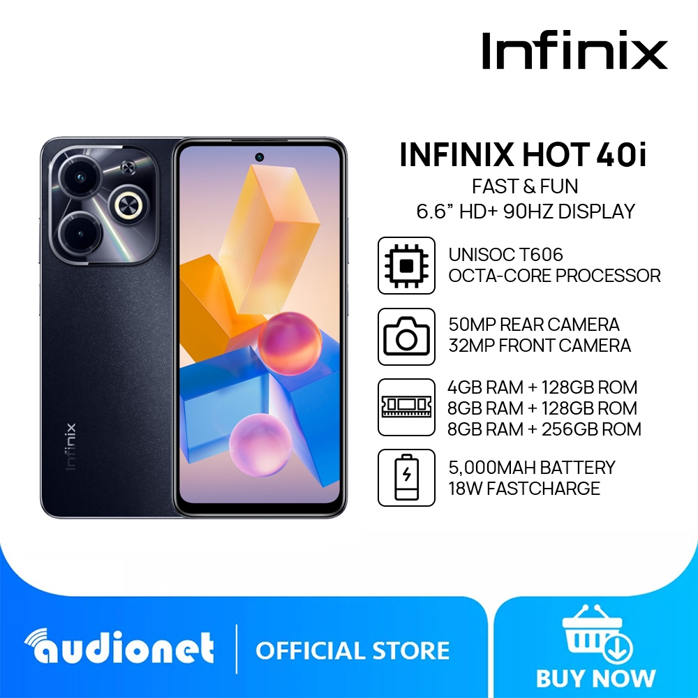 Infinix Hot 40i 4gb8gb128gb256gb Unisoc T606 656” 90hz Ips Lcd 50mp Rear Camera 2595