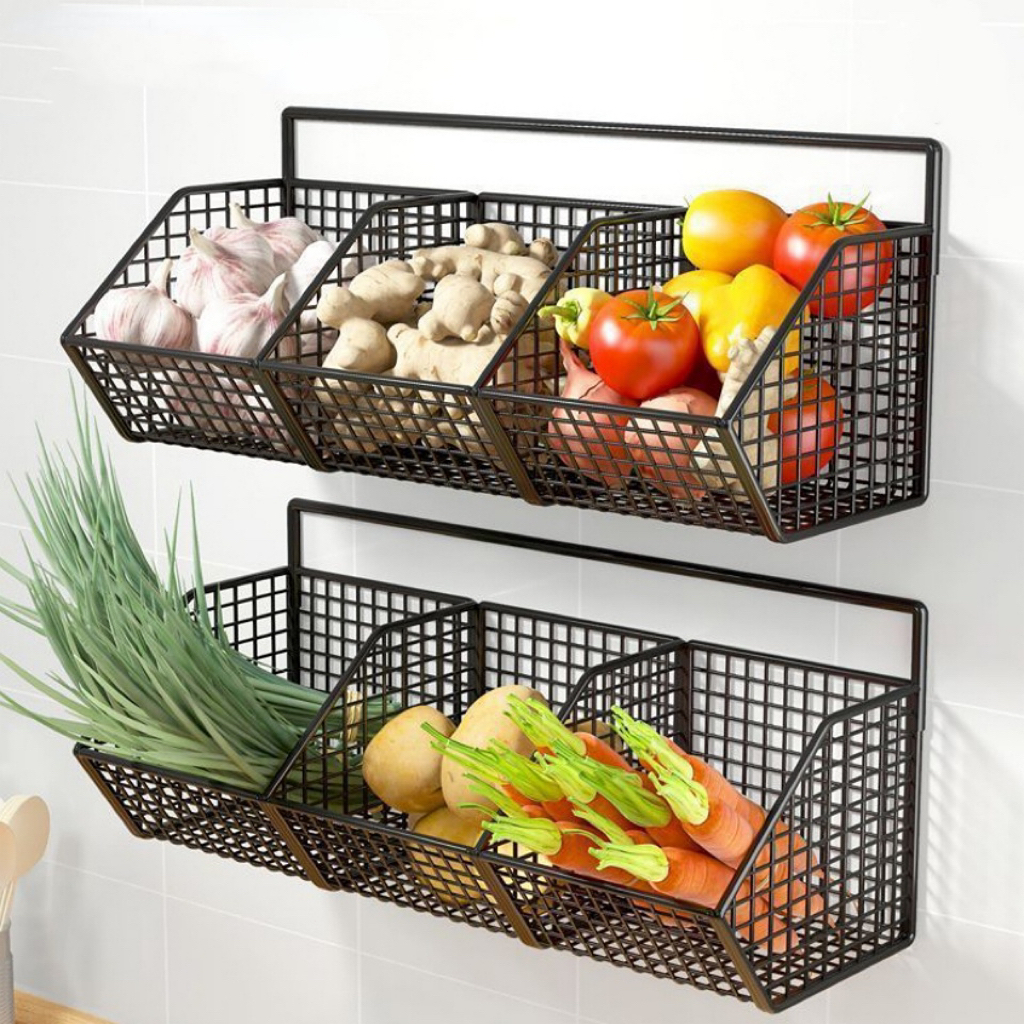 Kitchen condiments organizer rack wall hanging seasoning storage onion ...