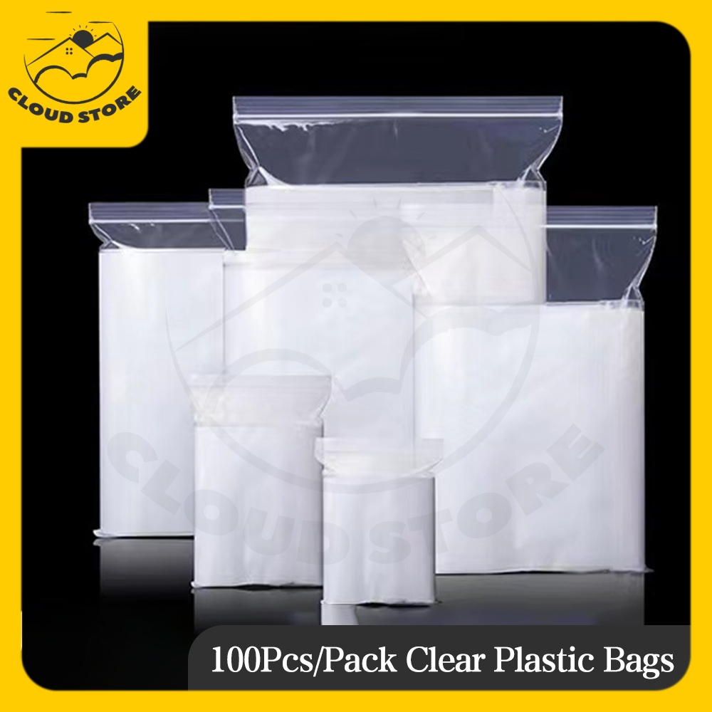 100Pcs Clear Plastic Bags Thickened Bags Zip Bag with Resealable Zipper  Bags for Travel Storage