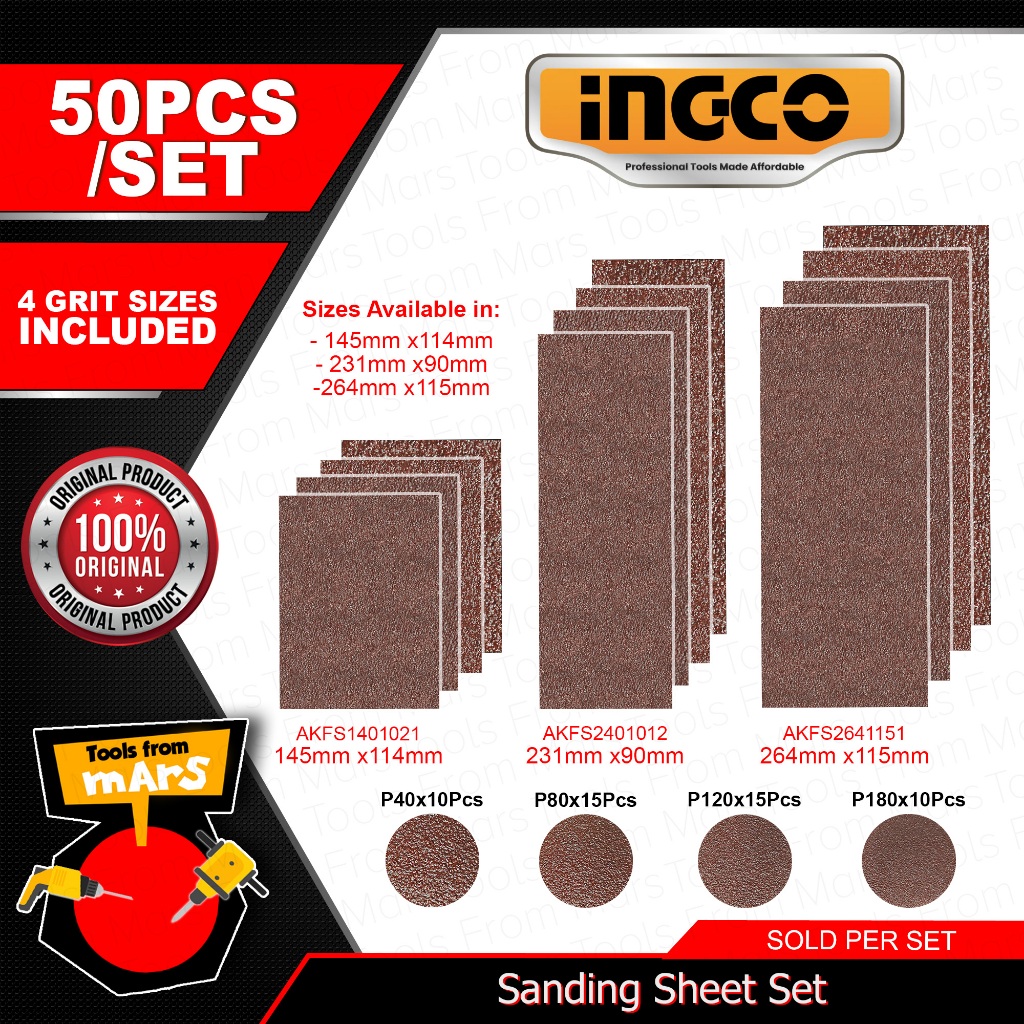 INGCO 50pcs/Set Sanding Sheet for Sanding Wood, Plastic and Metal HT2 ...