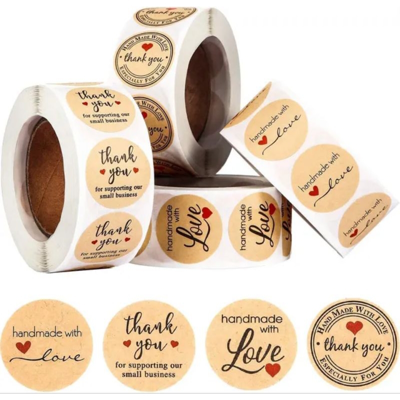 KRAFT THANK YOU STICKER LABEL 500PCS 1INCH FOR BUSINESS AND OCCASION ...