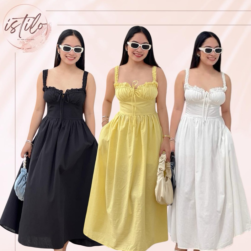 CLAIRE BUSTIER PLAIN COTTON LINEN DRESS by Istilo Taytay | Shopee ...