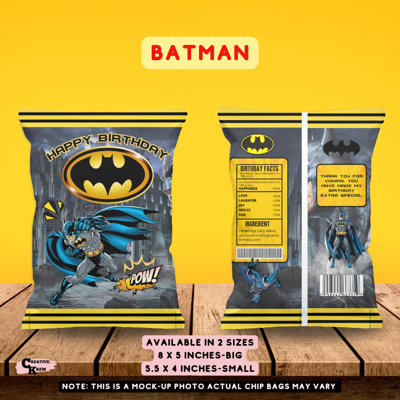 BATMAN JUSTICE LEAGUE WONDER WOMAN Chip Bags Party Loot Bag Personalize ...