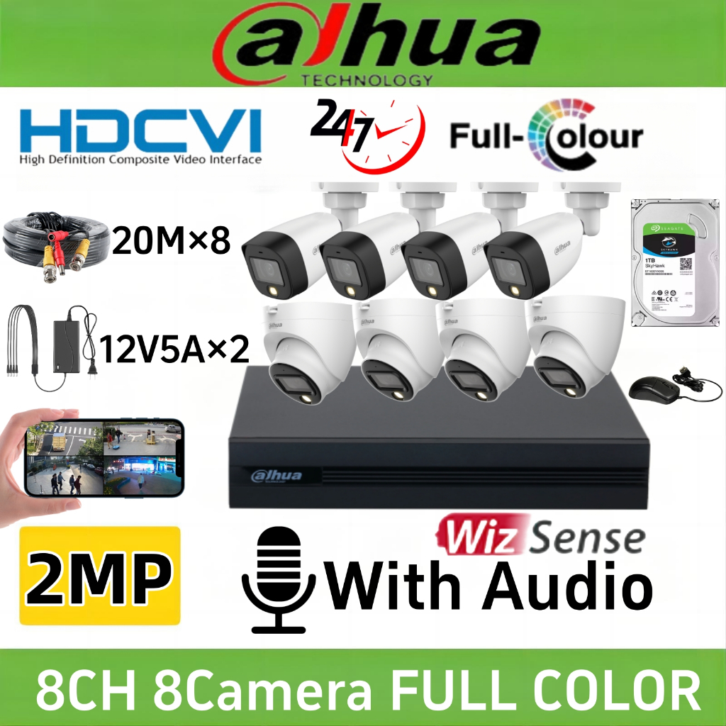 Dahua 2MP CCTV Package Full-color With audio 4/8 CH CCTV Kit 1080p HD DVR  Complete Camera KIT