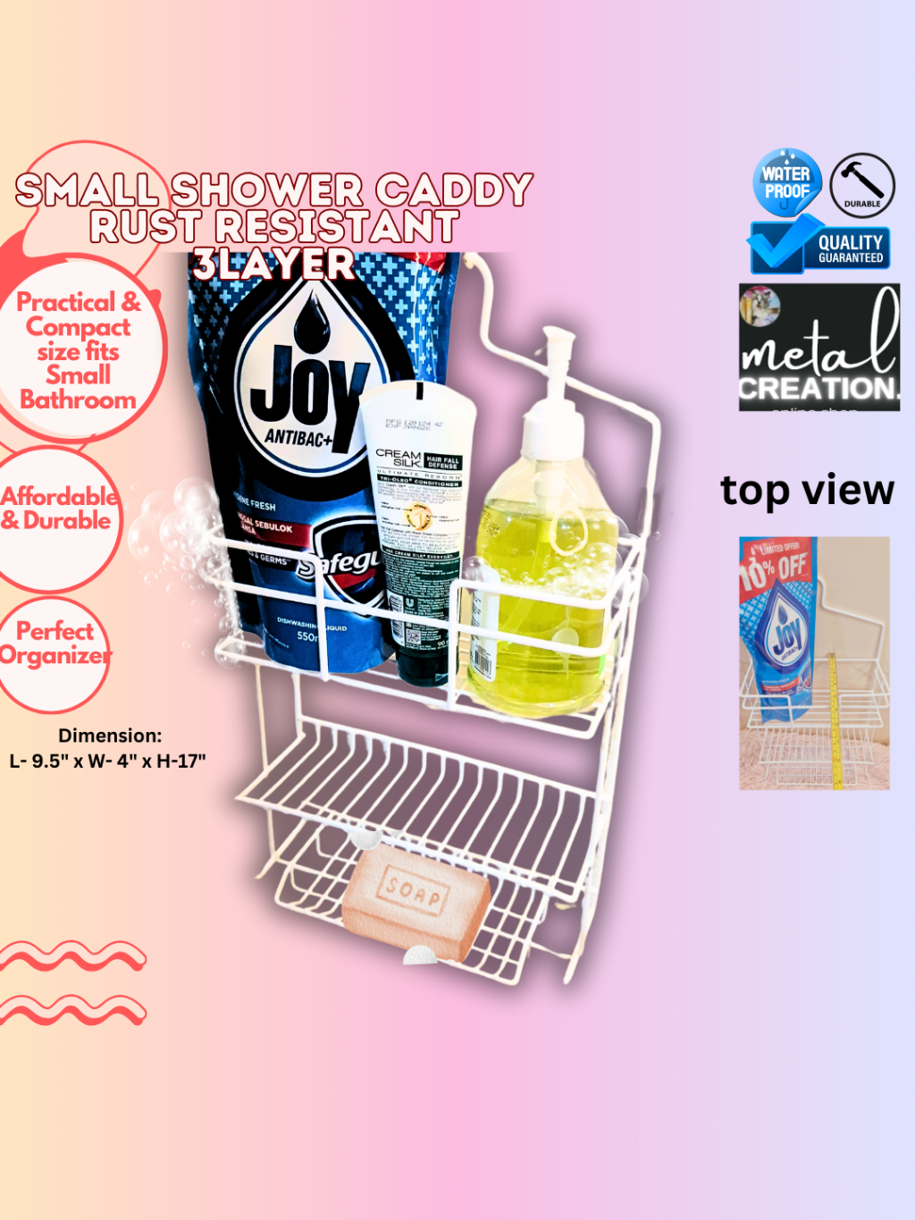 MetalCreation Shower Caddy Rust Proof Small 3L Bathroom Rack Organizer ...