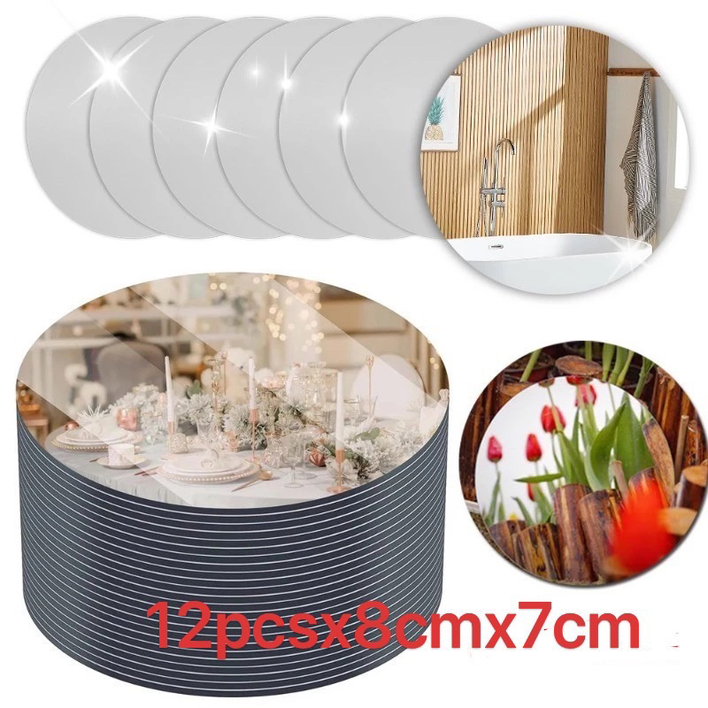 JT5 12pcs Round Mirror Wall Sticker Home Bathroom Wedding Birthday ...
