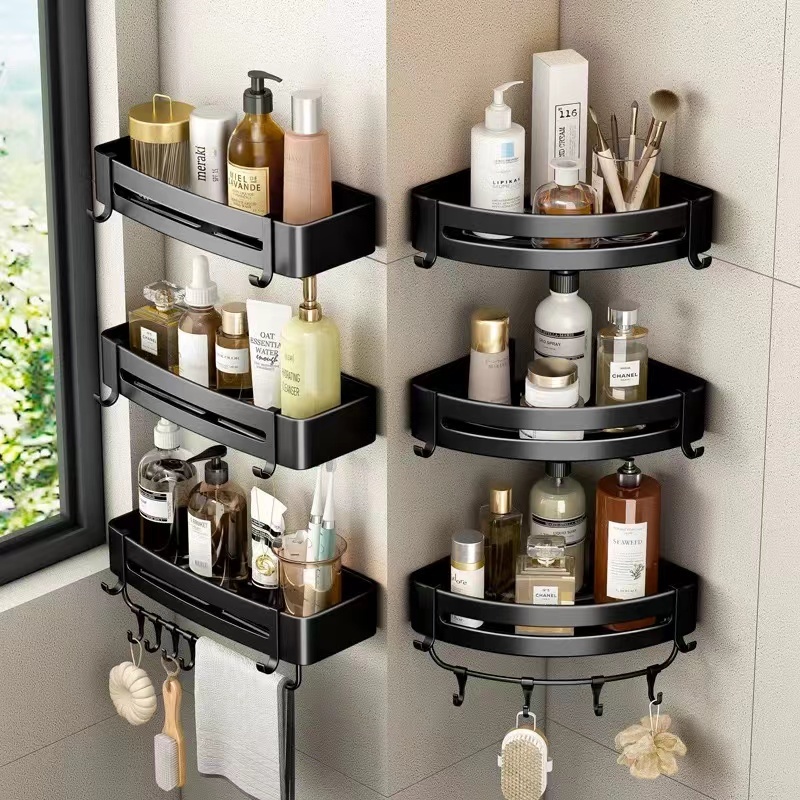 Wall mounted non perforated kitchen and bathroom storage rack, multi ...