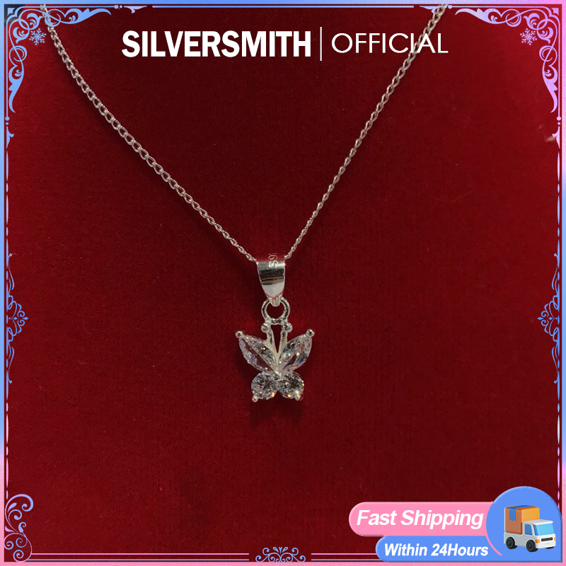 MX139 Silversmith 925 Italy Silver Long Chain Fashion Butterfly Pendant ...