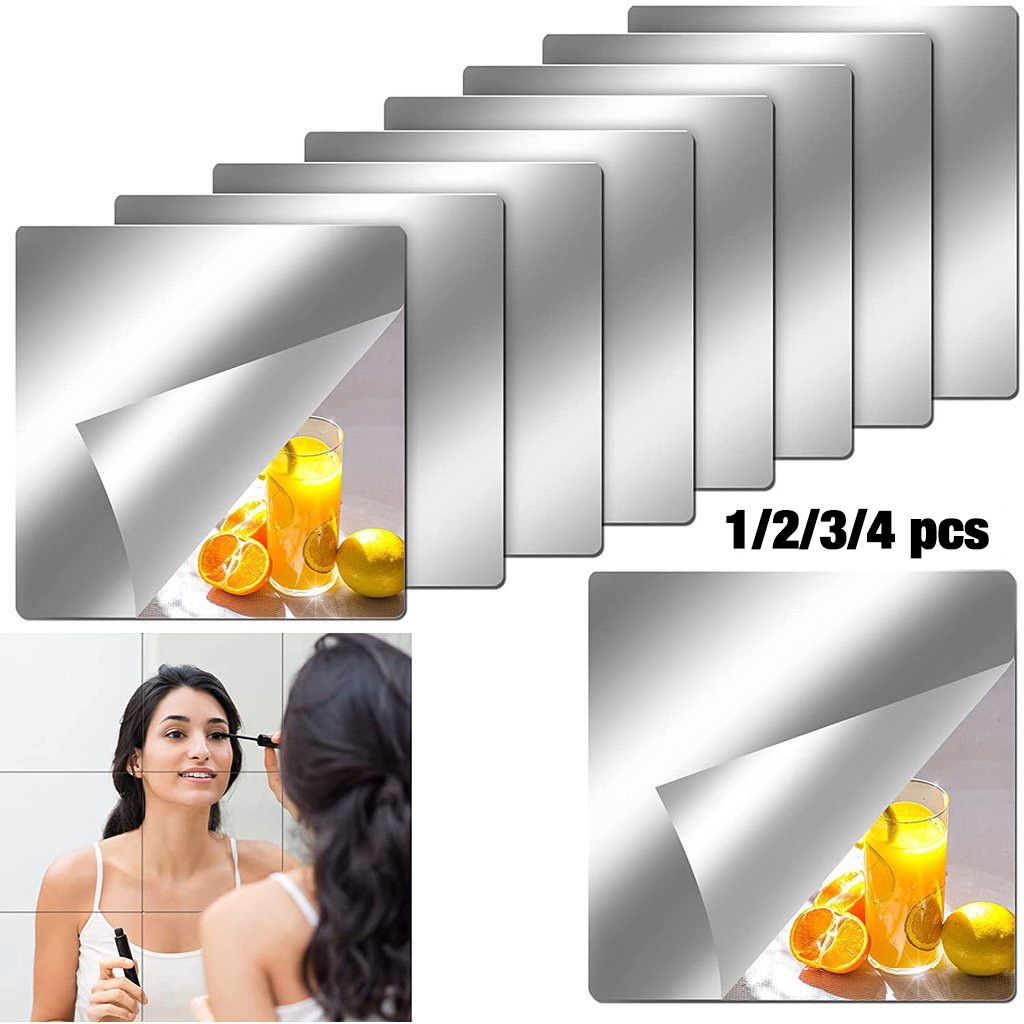 Self Adhesive Small 3d Square Acrylic Soft Flexible Mirror Wall Sticker Reflective Bathroom ...