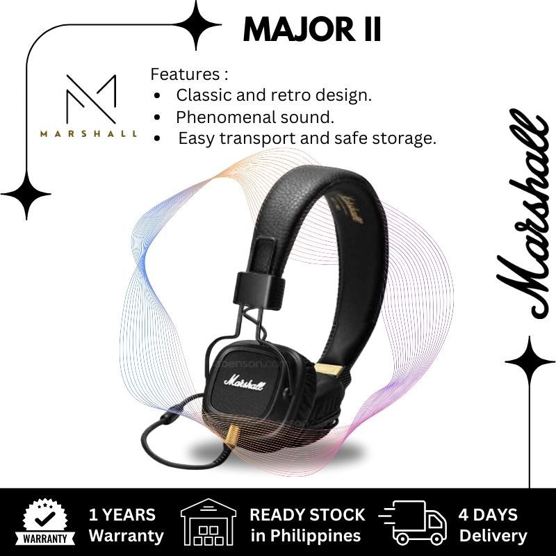 Marshall Major II Major III black over ear wired headphone 100 C.Authentic Shopee Philippines