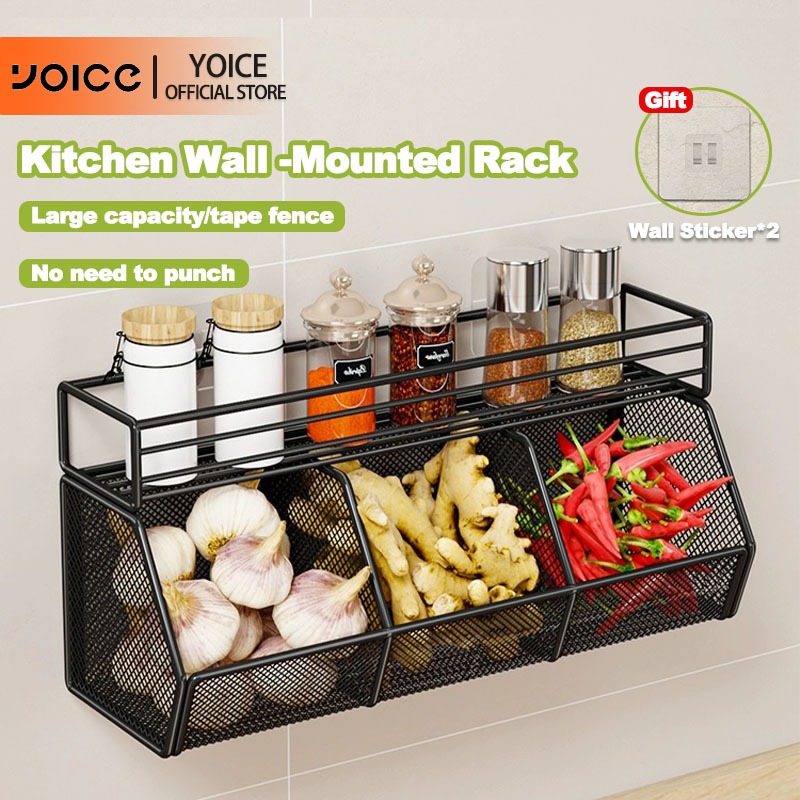 YOICE Wall Mounted Condiments Organizer Rack Kitchen Spice Storage ...