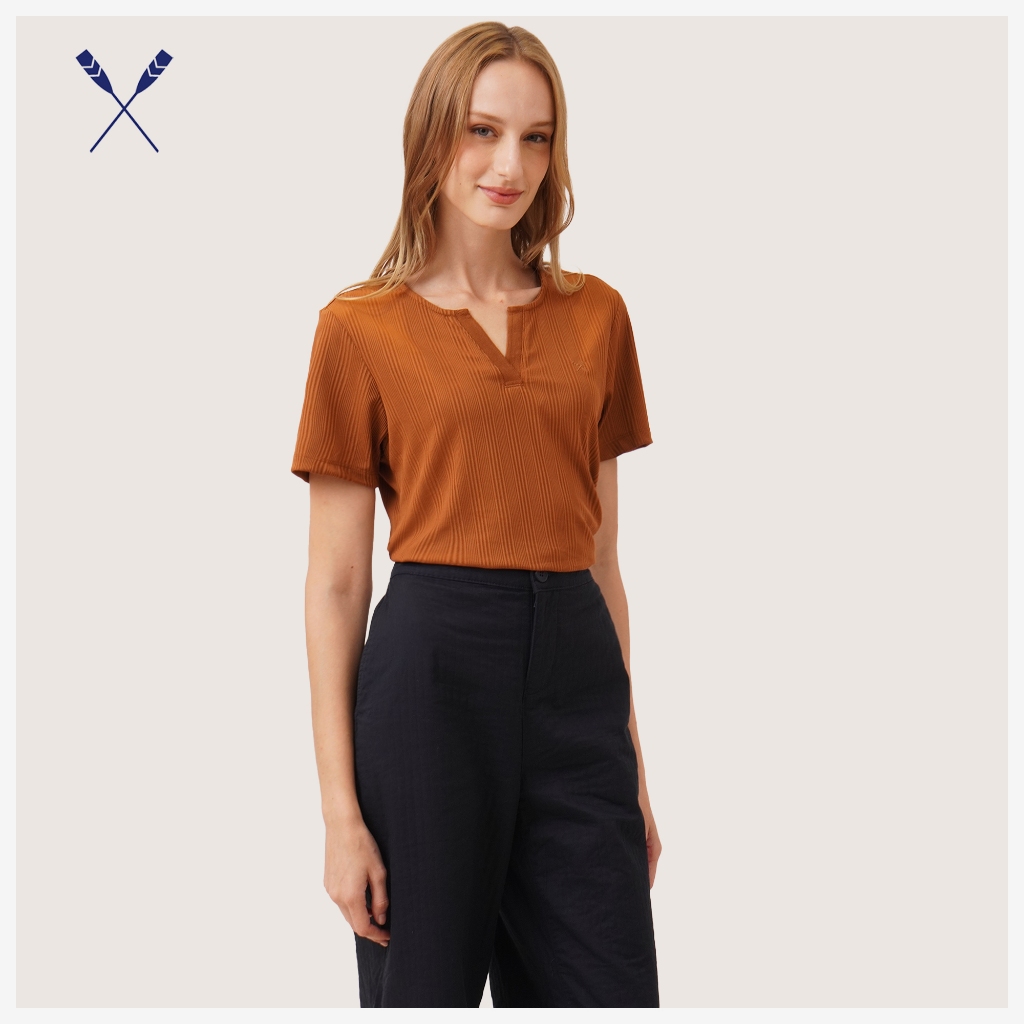 Regatta Split Neck Ribbed T-Shirt for Women (Brown) | Shopee Philippines