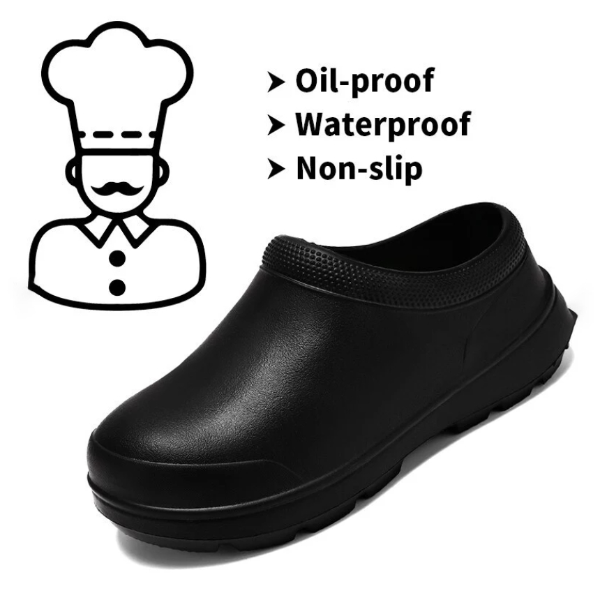 Black Chef Shoes Safety Shoes For Men Slip On Clog Shoes Shoes For ...