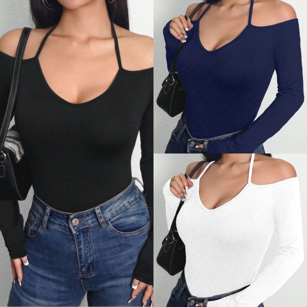 VAMPIRE Off the shoulder Double Lining Basic Longsleeve Top | Shopee ...
