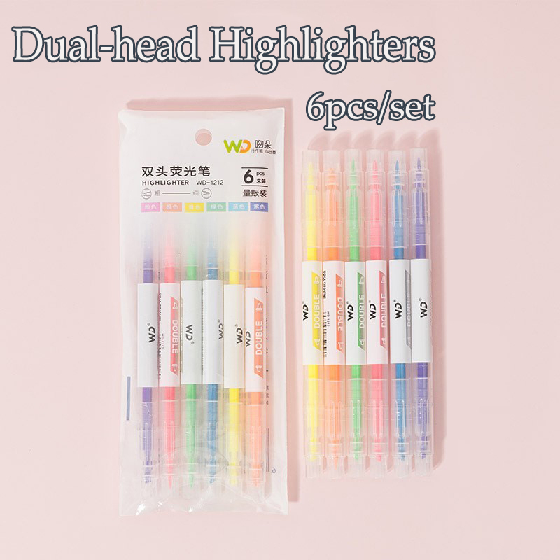 Double-ended Highlighter 6Pcs/set Marker Pen Stationary School Supplies ...