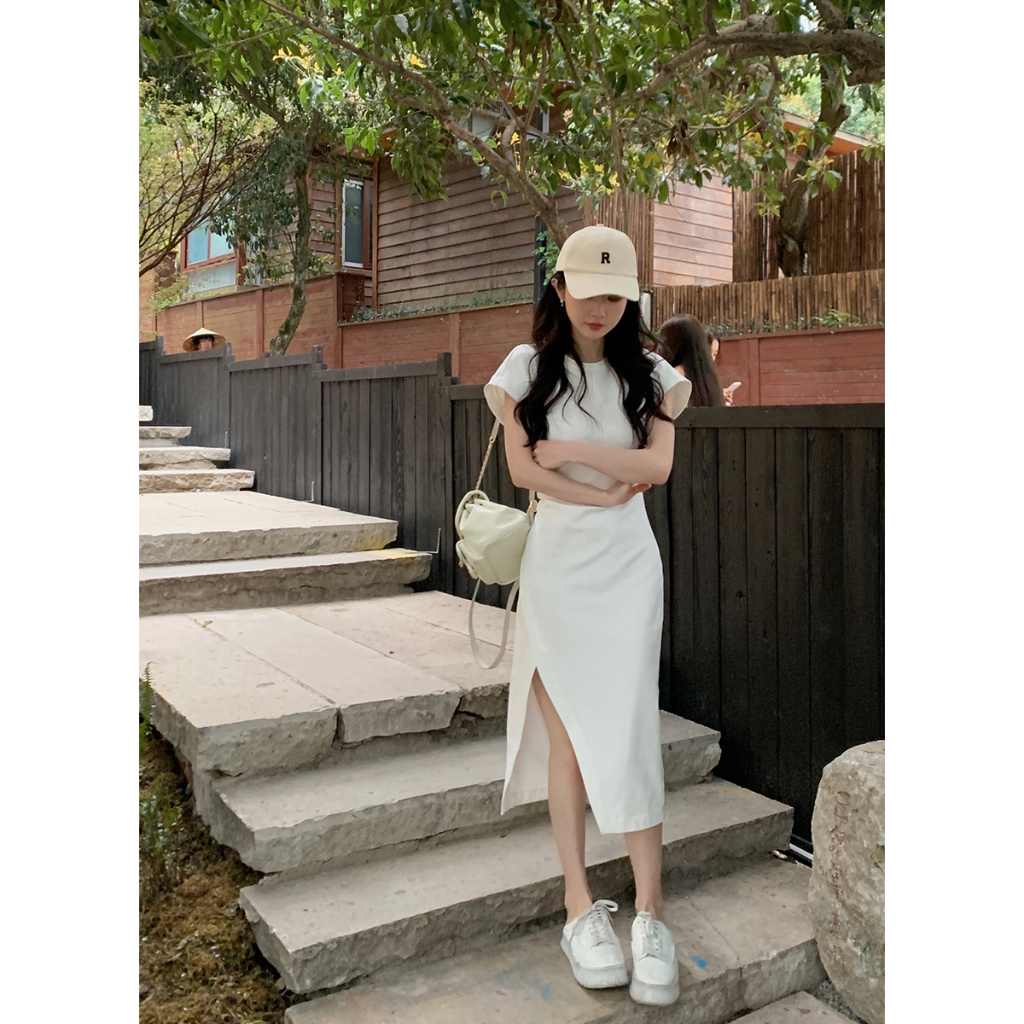 korean dresses for women summer bodycon white dress with slit puff sleeve  dress for woman | Shopee Philippines