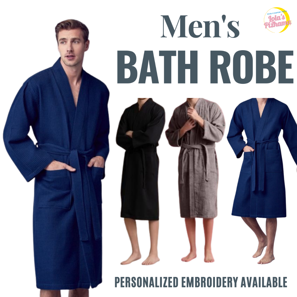 Men's Bath Robe Long Sleeve With Pockets Towelette Plus Size Shopee