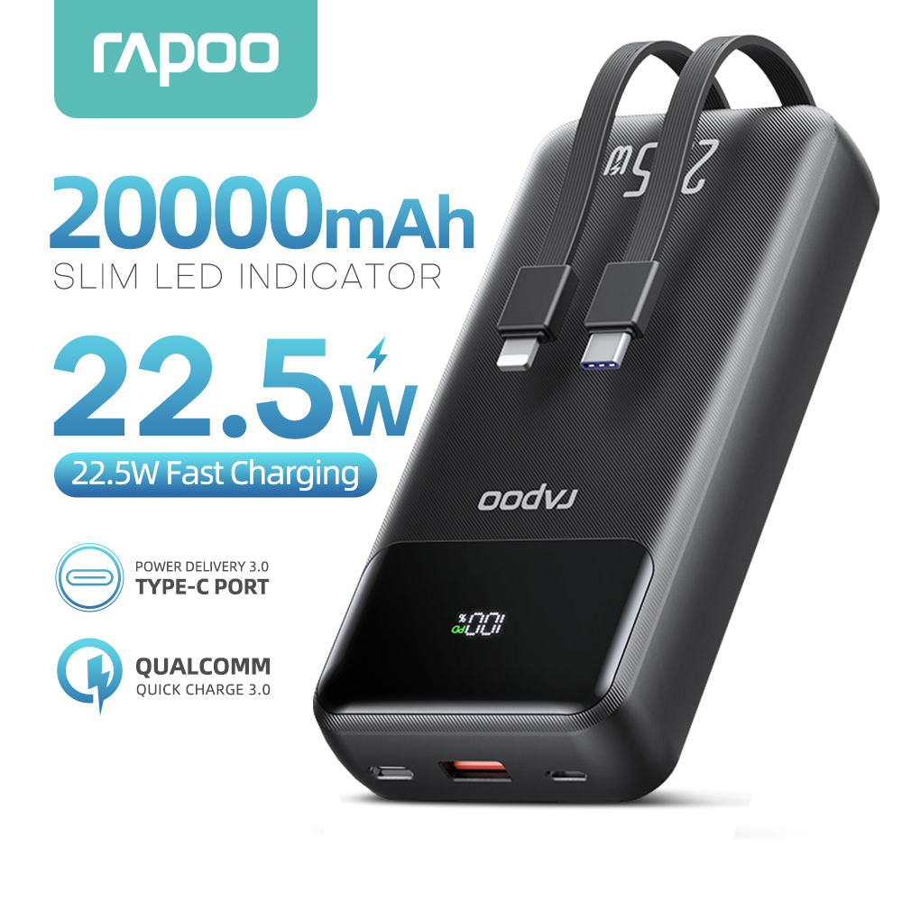 Rapoo Rh20pro 20000mah 225w Powerbank With Built In Cable Digital Display Power Bank Fast 9645