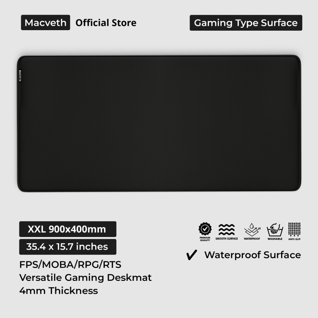 Macveth Artisan Deskmat BLACK XXL 900x400x4mm Long Extended Mouse