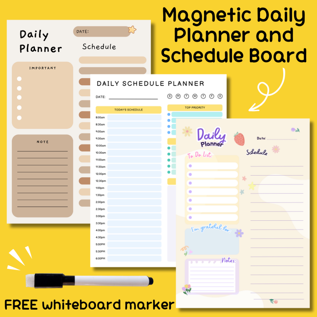 Daily Planner Board Schedule Organizer Chart Ref Laminated A4